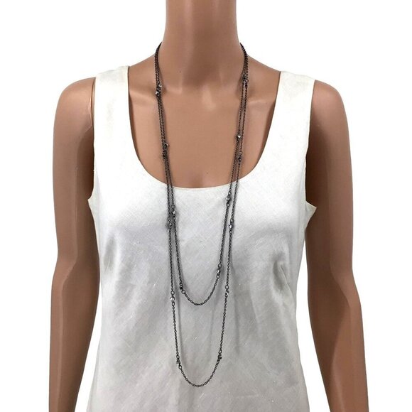 Express Double Strand Long Necklace Dark Gray Chain Crystal Accent - Picture 5 of 6